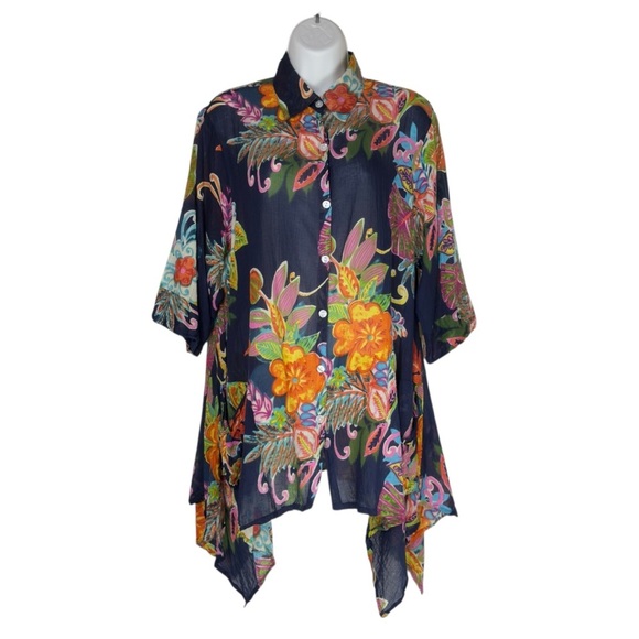Orange Fashion Village Vibrant Multicolour Floral Button Down Tunic Free - Picture 2 of 11
